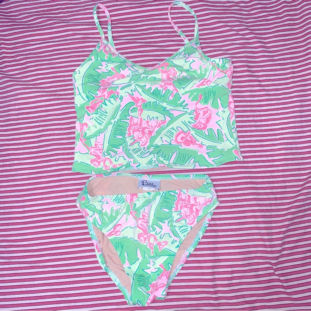 Lilly Pulitzer Pink & Green Musical Monkey Print Bikini bathing suit Size 6